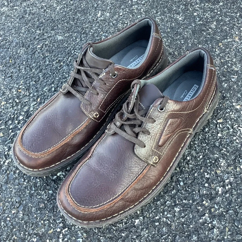 Clarks Collection Tilden Free Men 12 Brown Leather Moc Toe Oxford Shoes 26130644